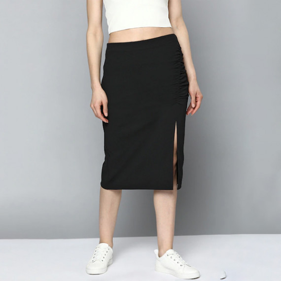 https://www.fabcrab.in/products/women-black-pure-cotton-solid-ruched-straight-skirt