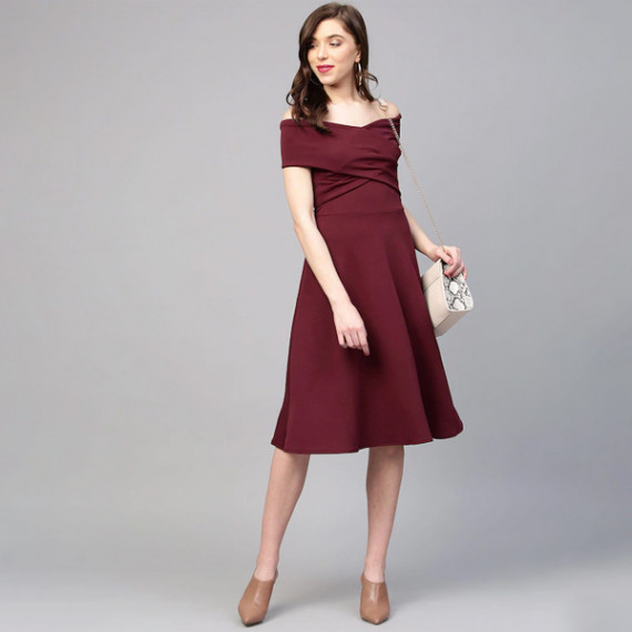 https://www.fabcrab.in/products/burgundy-off-shoulder-pleated-fit-flare-dress