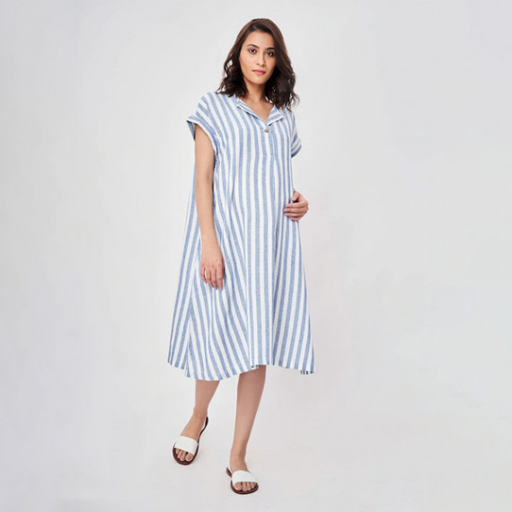 https://www.fabcrab.in/products/blue-striped-maternity-shirt-midi-dress