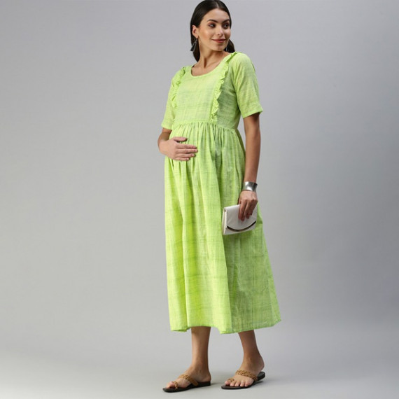 https://www.fabcrab.in/products/lime-green-woven-design-handloom-maternity-a-line-midi-dress
