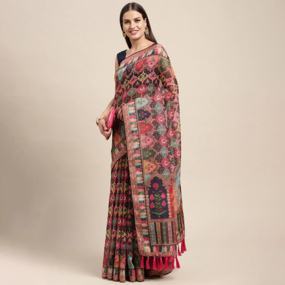 https://www.fabcrab.in/products/peach-coloured-multicoloured-kalamkari-sequinned-linen-blend-block-print-saree